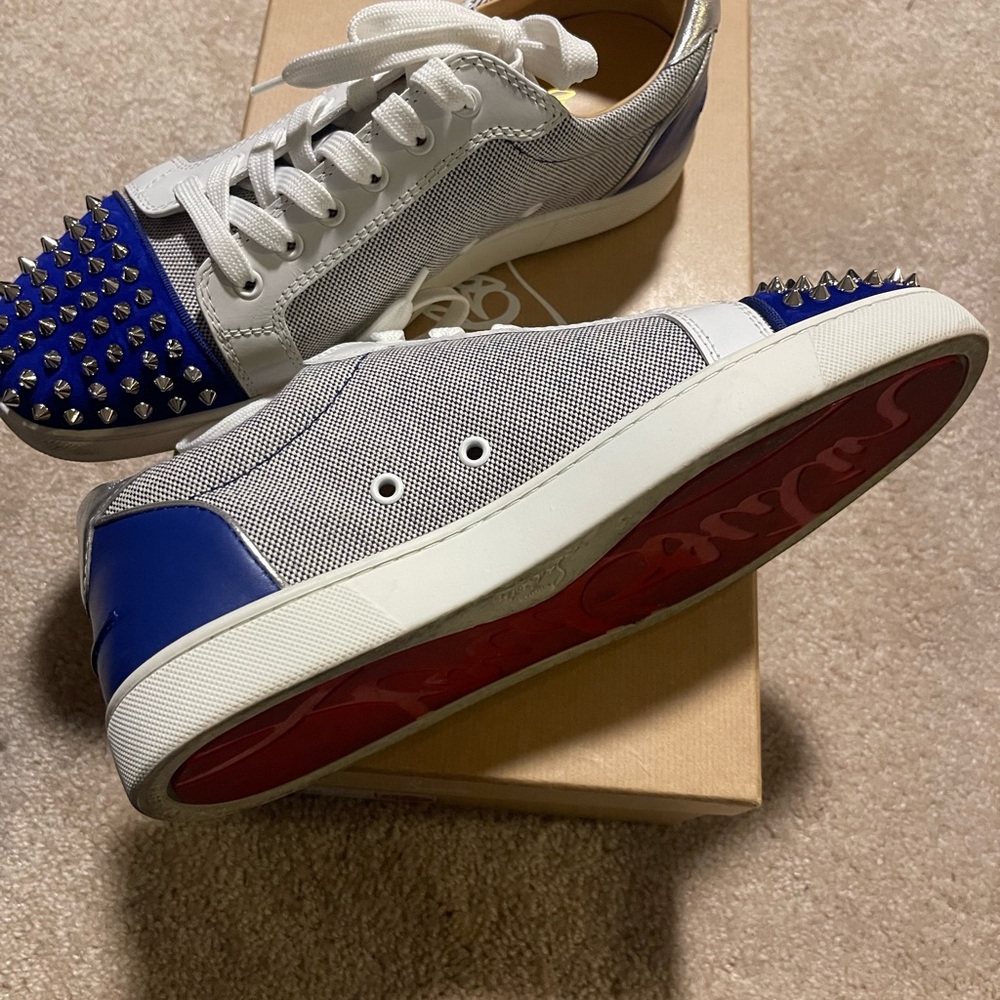 Christian Louboutin White and Blue Studded Sneakers